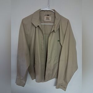 Vintage IZOD Lacoste Jacket Mens L Tan Harrington Full Zip Crocodile Logo Coat